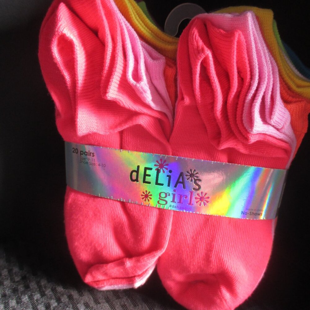 20 dELIA'S GIRLS NO SHOW SOCKS-RAINBOW COLORS-SIZE 9-11-NEW